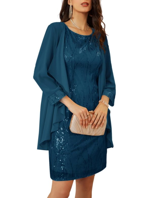 Women's Sequin Dress - Wedding Guest & Mother of The Bride Formal Dress - Two Piece Knee Length