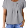 Women's Casual Round Neck Basic Pleated Tops Short Sleeve Loose Fit Curved Keyhole Back Chiffon Blouses Tshirts