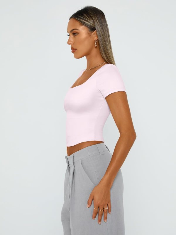 Tshirts Shirts for Women Double Lined Going Out Crop Tops 2025 Spring Summer Workout Y2k Clothes Beach Fashion