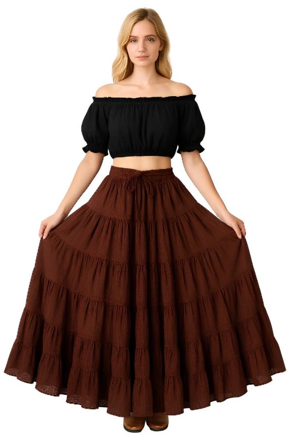 Women's 25 Yard Cotton Gypsy Belly Dance 4-Tiered A-Line Pleated Maxi Long Boho Dance Tribal Skirt