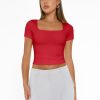 Womens Short Sleeve T Shirts Double Lined Square Neck Going Out Crop Tops Summer Cute Clothes Basics Tees