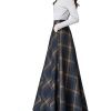 Women's Vintage High Waist Wool Blend Plaid A-Line Long Maxi Skirt with Pocket