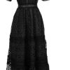 Women's Vintage Casual Summer Long Dress Short Sleeve Hollow Out Embroidery Maxi Dresses