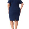 Plus Size Women Blazer Suits Notch Lapel Short Sleeve Office Pencil Skirt Business Skirt Set