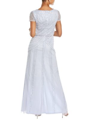 Women's Short Sleeve Beaded Blouson Long Dress