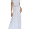Women's Short Sleeve Beaded Blouson Long Dress