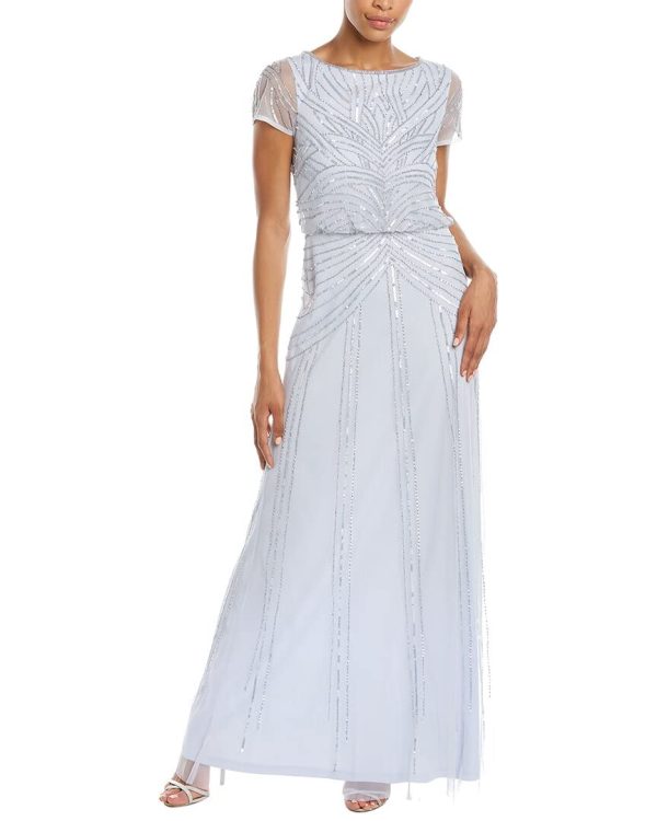 Women's Short Sleeve Beaded Blouson Long Dress