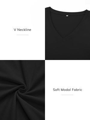 Womens Fall Deep V Neck Long Sleeve Shirts Modal Slim Fit Basic Tee Tops 2025