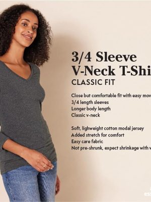 Women's Regular-Fit 3/4 Sleeve V-Neck T-Shirt (Available in Plus Size), Multipacks