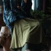 Women's Casual Elastic Waist Linen Patchwork A-Line Frayed Raw Hem Hippie Long Irregular Linen Skirt