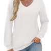 Womens Long Sleeve T Shirts V Neck Soft Basic Tee Loose Fit Casual Tops Fashion