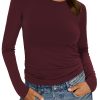 Womens Long Sleeve Shirts Basic Tees Y2k Slim Fit T Shirt Crew Neck Trendy Crop Top Casual