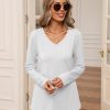 Womens V Neck Long Sleeve Shirts Casual Curved Hem Tunic Tops Basic Loose Fit T Shirts Tees 2025