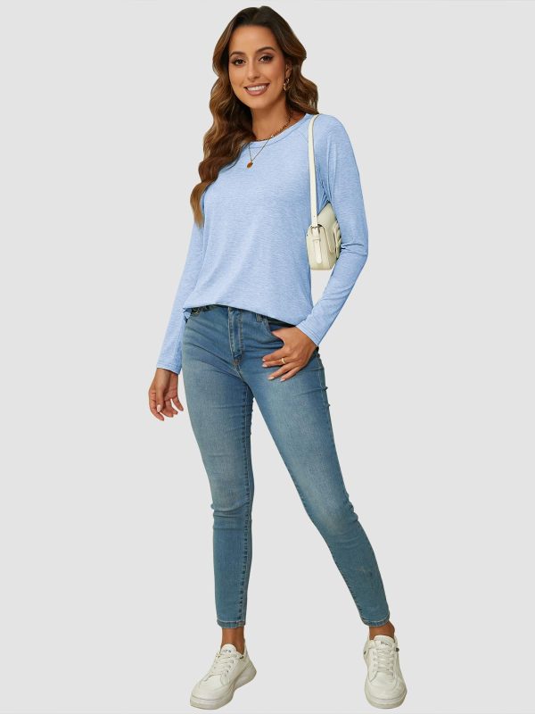Long Sleeve Shirts for Women Fall Outfit 2025 Fashion Casual T Shirt Round Neck Basic Loose Tunic Tops