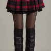 Women's A-Line Plaid Wool Blend Pleated Skirt Side Zipper