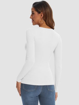 Womens Long Sleeve Crewneck Ribbed Tops Fitted Stretch Casual Basic T Shirts 2025