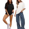 Women's Oversized T Shirts Short Sleeve Crewneck Loose Fit Tops Summer Basic Tee