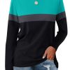 Women's Long Sleeve Color Block Tunics Tops Round Neck Shirts Casual Blouses