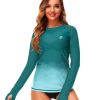 Womens Gradient Rash Guard UPF 50+ Swim Shirts Surfing Top with Thumb Hole