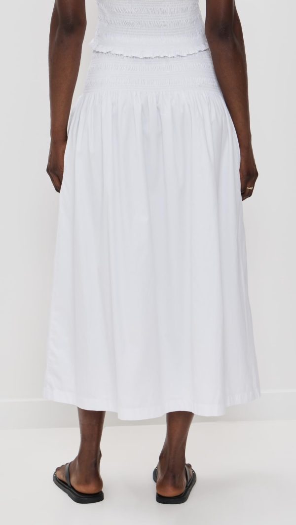 Women's Smocked-Waist Poplin Midi Skirt