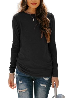 Womens T Shirts Long Sleeve Crew Neck Shirts Basic Tee Tops Blouse