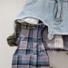 Women's Y2k High Waist Plaid Patchwork Asymmetrical Hem A Line Mini Denim Skirt