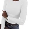Womens Long Sleeve Crewneck Ribbed Tops Fitted Stretch Casual Basic T Shirts 2025