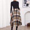 Women’s Fall Winter High Waisted Wool Plaid A-line Long Skirt