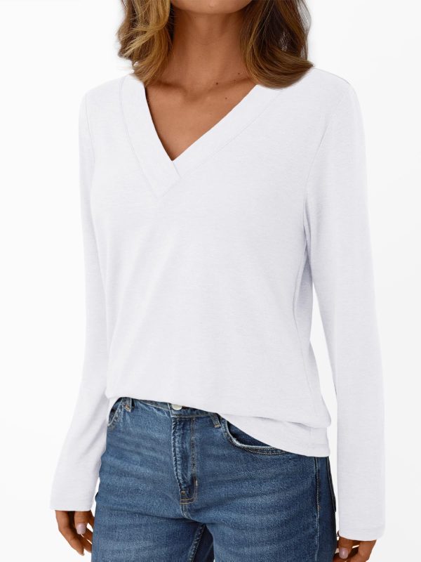 Womens Long Sleeve Tops T Shirts V Neck Casual Top Comfortable Shirt Soft Basic Tees Women Blouses