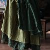 Women's Casual Elastic Waist Linen Patchwork A-Line Frayed Raw Hem Hippie Long Irregular Linen Skirt