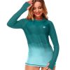 Womens Gradient Rash Guard UPF 50+ Swim Shirts Surfing Top with Thumb Hole