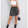 Women Plaid Print High Waist Pleated Skirt Trendy Short Skirts