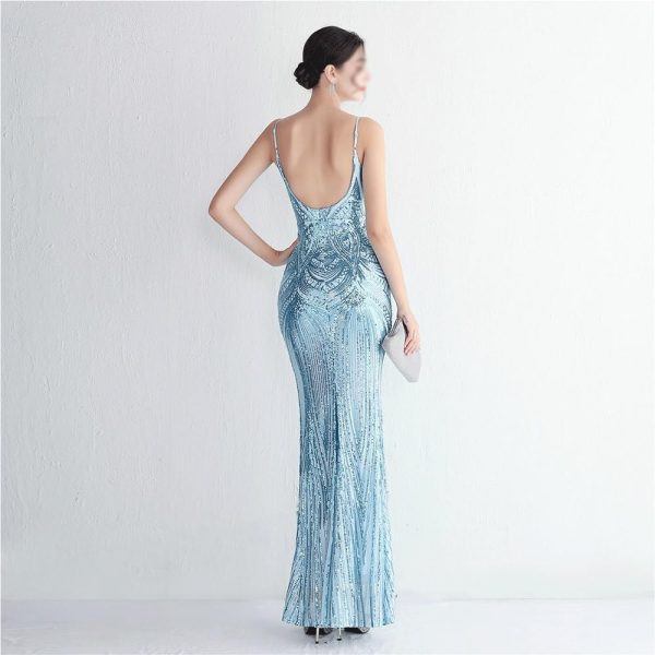 Ladies Mermaid Evening Gowns Sexy Spaghetti Strap V Neck Backless Maxi Skirt Women Elegant Party Dinner Dresses