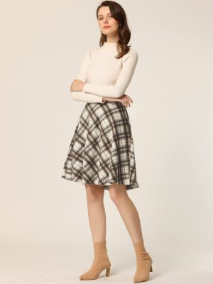 Women's Easter Plaids Vintage Tartan Elastic Waist Knee Length A-Line Skirt