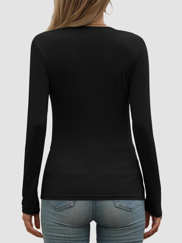 Womens Fall Deep V Neck Long Sleeve Shirts Modal Slim Fit Basic Tee Tops 2025