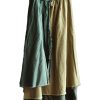Women's Casual Elastic Waist Linen Patchwork A-Line Frayed Raw Hem Hippie Long Irregular Linen Skirt