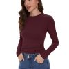 Womens Long Sleeve Shirts Basic Tees Y2k Slim Fit T Shirt Crew Neck Trendy Crop Top Casual