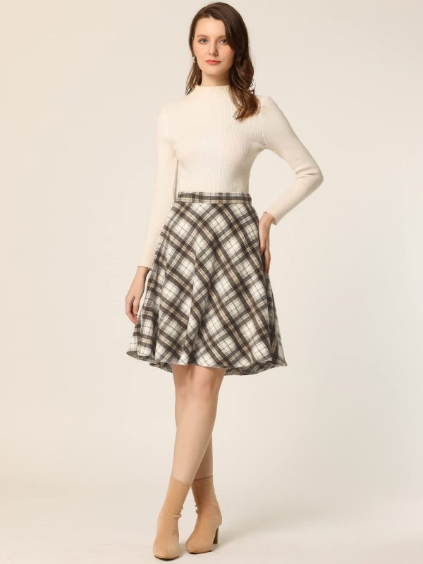 Women's Easter Plaids Vintage Tartan Elastic Waist Knee Length A-Line Skirt