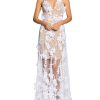 Women's Embellished Plunging Gown Sleeveless Floral Long Dress