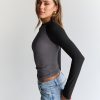 Women's Long Sleeve Shirts Slim Fit Stretchy Color Block Slightly Cropped Tops