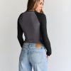 Women's Long Sleeve Shirts Slim Fit Stretchy Color Block Slightly Cropped Tops