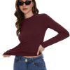 Womens Long Sleeve Shirts Basic Tees Y2k Slim Fit T Shirt Crew Neck Trendy Crop Top Casual