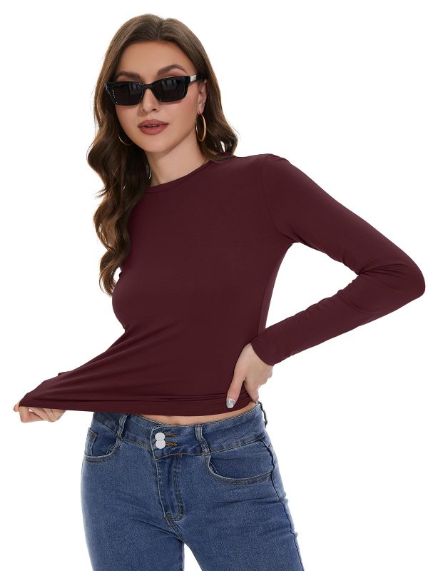 Womens Long Sleeve Shirts Basic Tees Y2k Slim Fit T Shirt Crew Neck Trendy Crop Top Casual