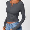 Womens Long Sleeve Shirts 2025 Henley Casual Fall Outfits Fitted Cotton Tops Ribbed Fashion Cute Basic Tees