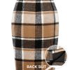 Midi Plaid Skirts for Women Fall Winter Knee Length Pencil Wool Skirt with Slit