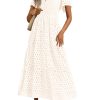 Womens 2025 Summer Maxi Dress Short Sleeve V Neck Hollow Out Eyelet A Line Long Flowy Beach Vacation Dresses