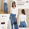 Womens Tops Ribbed Scoop Neck Knit Slim Fitted Casual Basic Tee Shirts for Women Fashion Trendy 2025