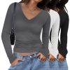 3 Pack Women's Long Sleeve Shirts V Neck Slim Fit T Shirts Basic Tight Stretch Tops Thermal Shirts