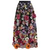Women 3D Floral Applique Embroidery Maxi Skirt Elastic High Waist A-Line Garden Party Mesh Tulle Skirt