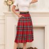 Girls Womens High Waist Pleated Long Skirt with Pockets